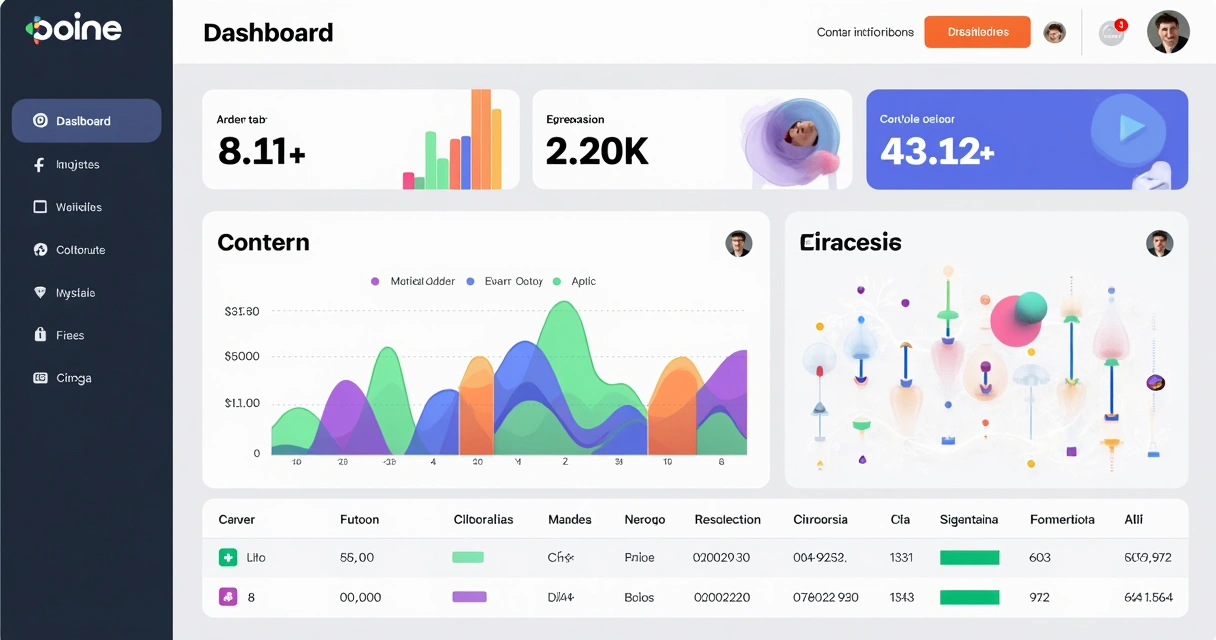 Dashboard colorido com gráficos de relatórios de anúncios digitais 