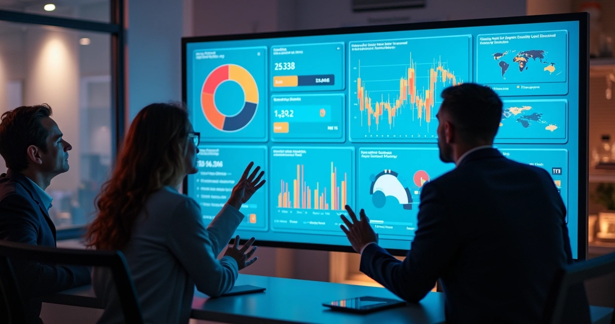 Dashboard digital colorido mostrando relatórios de pedidos e status de pagamentos 