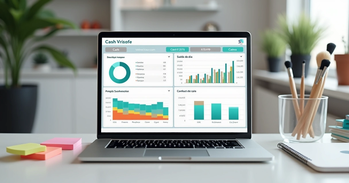 Painel financeiro digital mostrando relatórios.