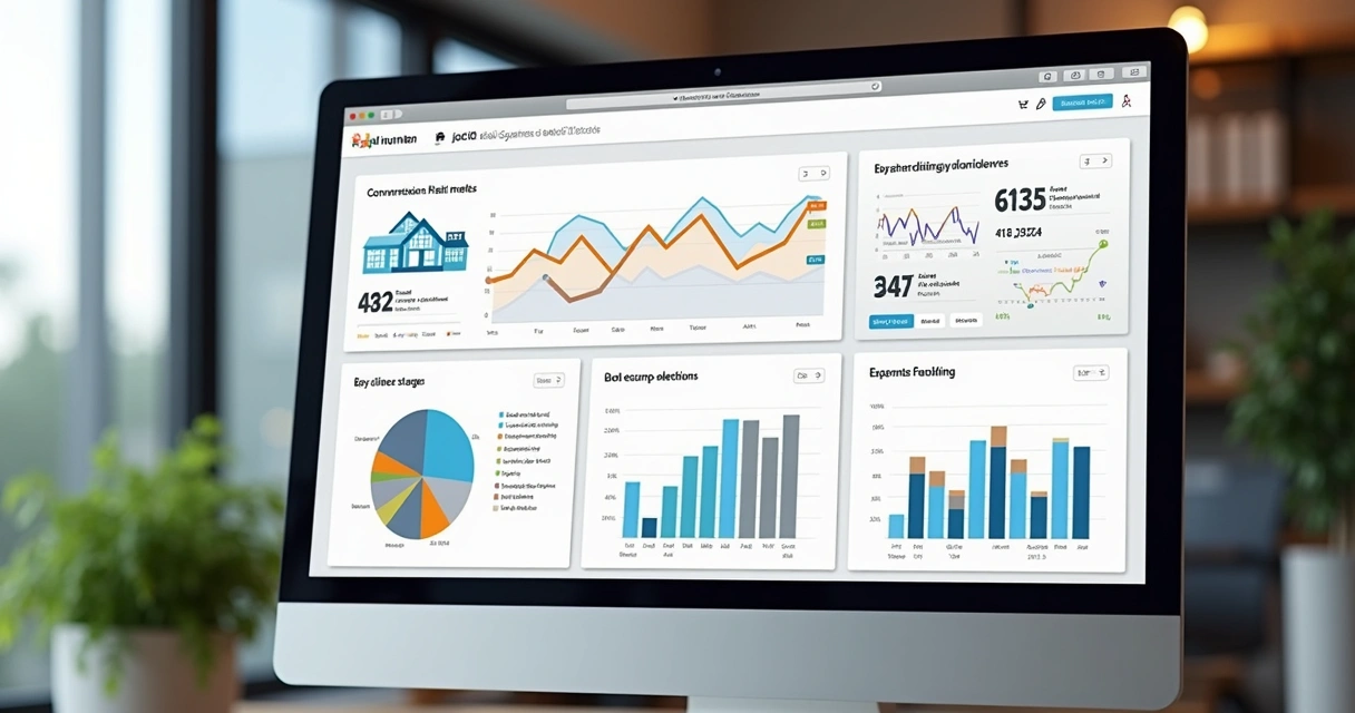 Relatório de desempenho de imobiliária em dashboard digital