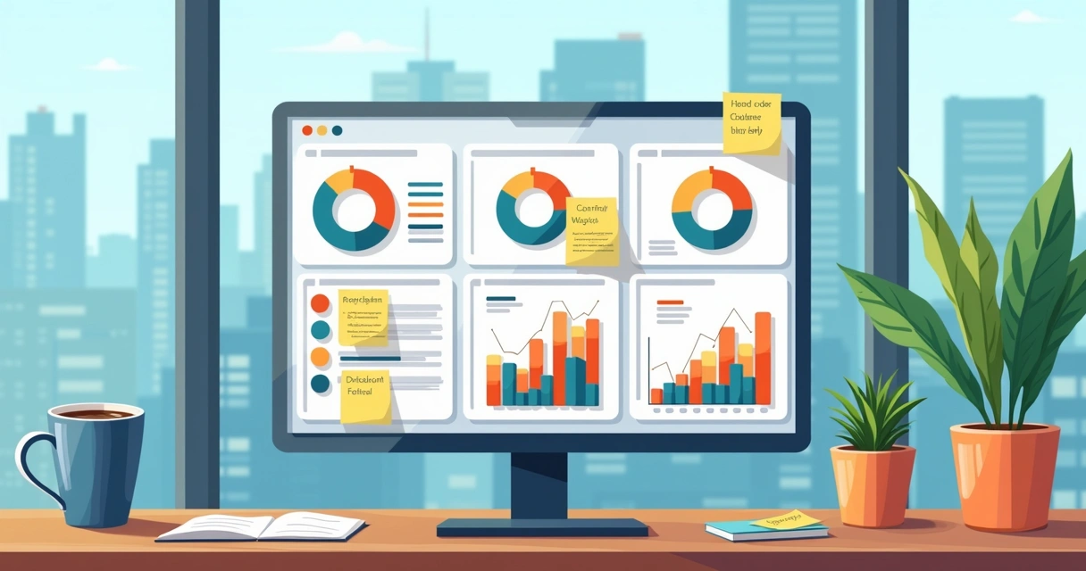 Dashboard de indicadores coloridos em tela de sistema para assistência técnica 
