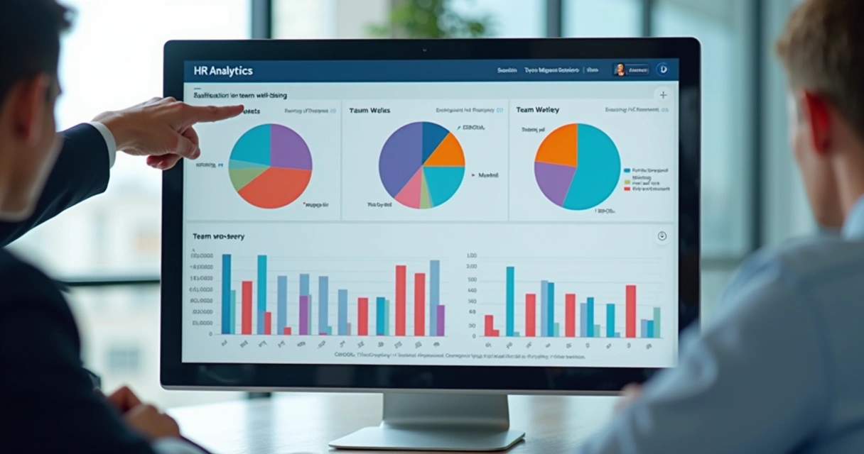 Dashboard digital com relatórios de RH para análise de equipe 