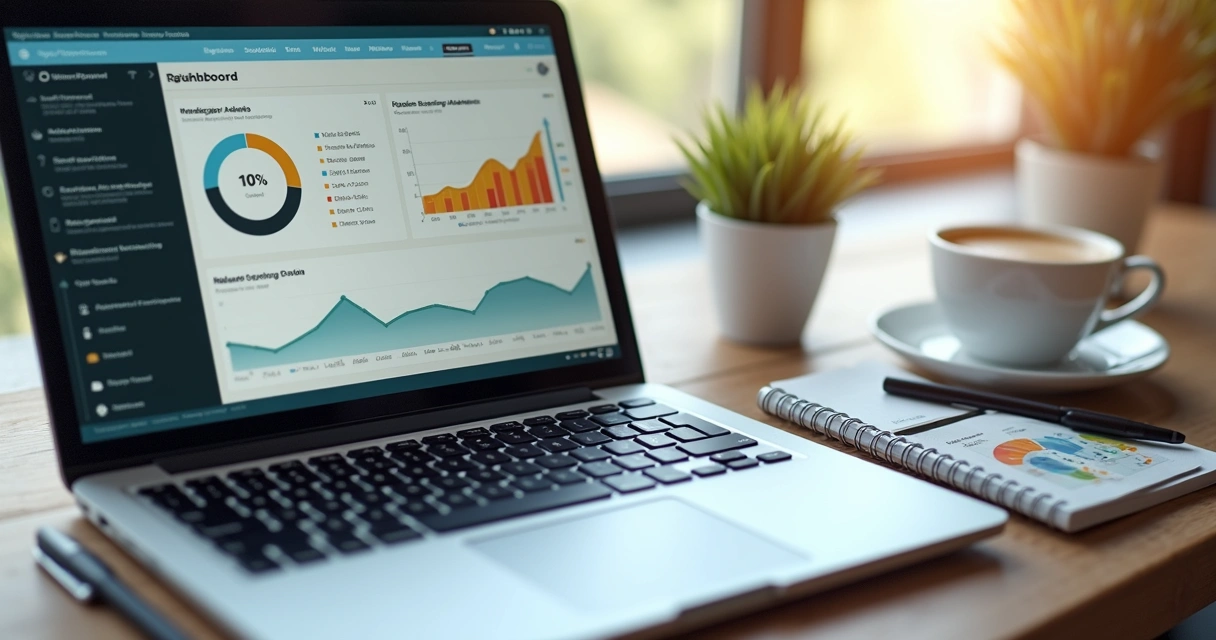 Painel de relatório semanal mostrado em notebook 