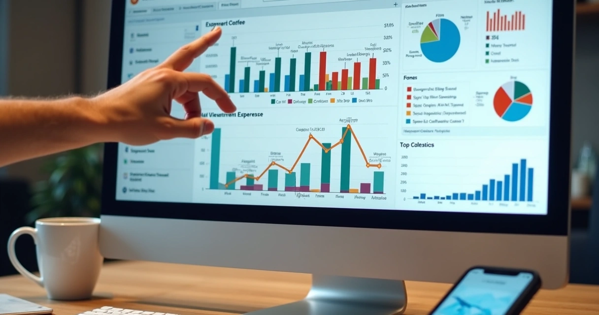 Dashboard digital mostra gráficos de gastos de viagens 