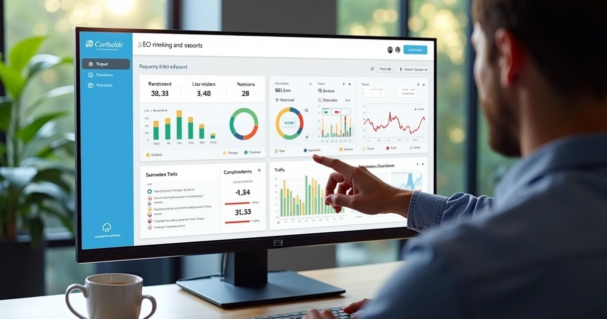 Dashboard mostrando automação de relatórios de SEO 