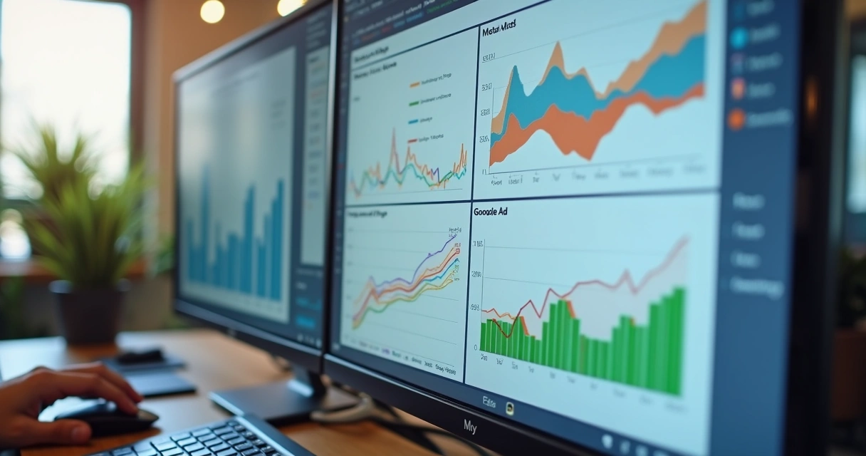 Dashboard digital com gráficos de campanhas de marketing digital integrados 