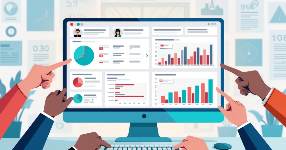 Painel colorido de relatórios de horas e tarefas em aplicativo de gestão de tempo 