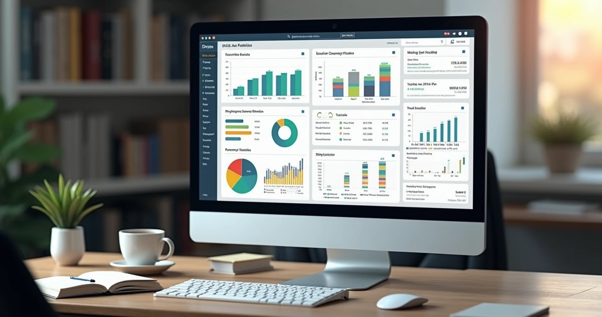 Painel ERP mostrando integração de relatórios em tela moderna 