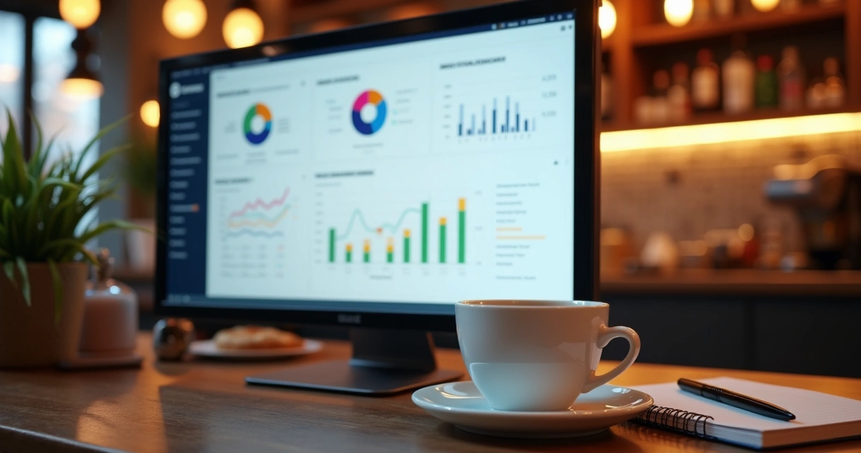 Dashboard digital com relatórios de gestão de restaurante 