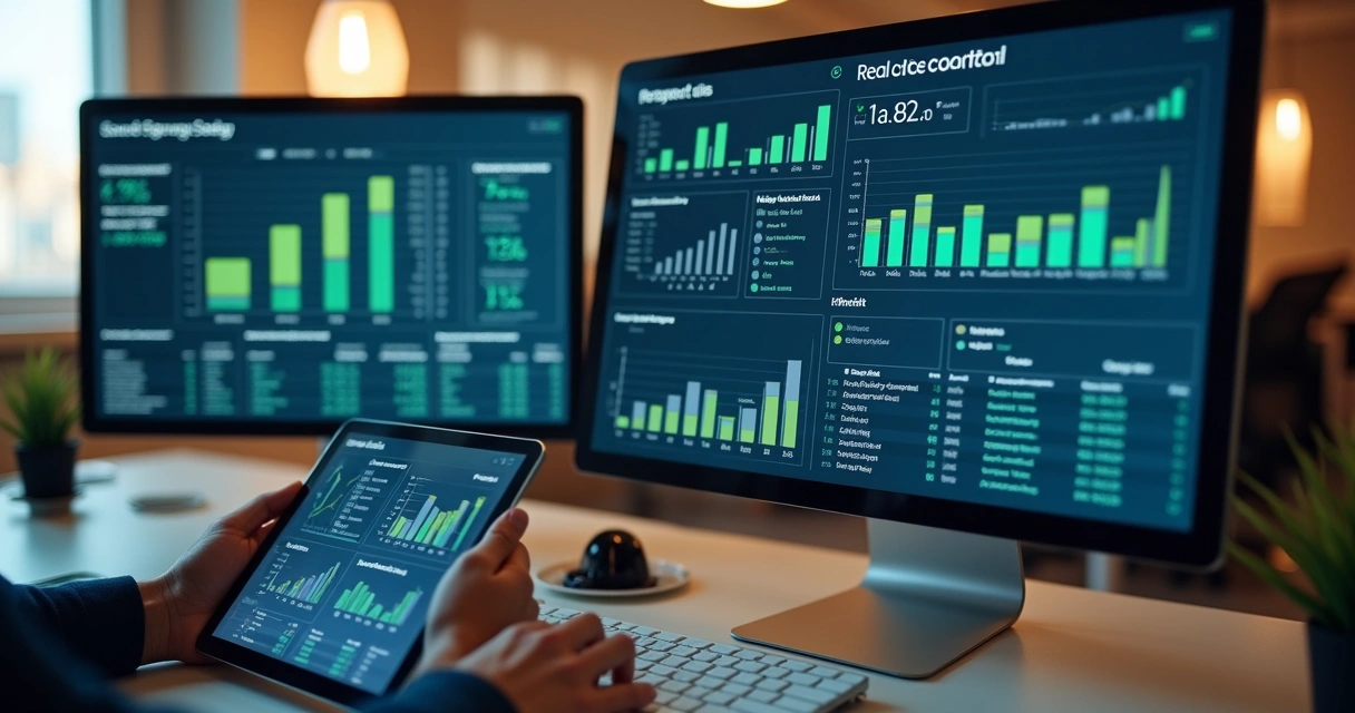 Dashboard de relatórios imobiliários com gráficos e tabelas 