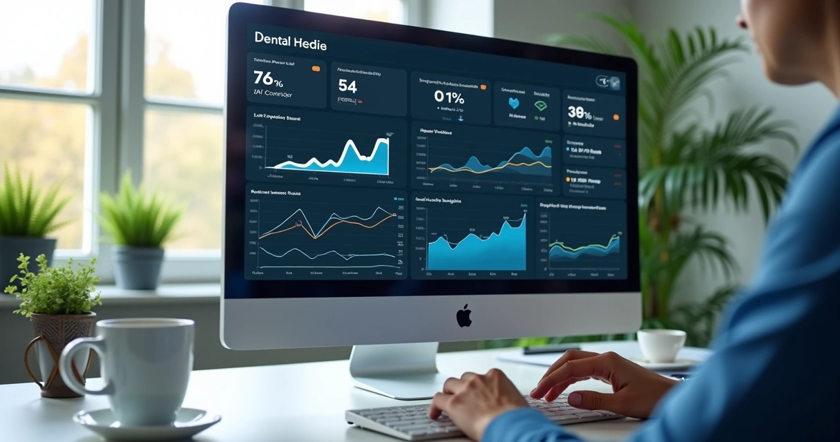 Dashboard com indicadores de resultados de clínica odontológica.