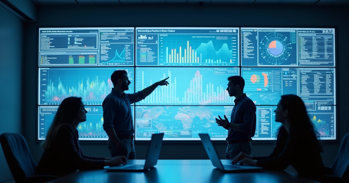 Dashboard corporativo com métricas de IA visíveis na tela 