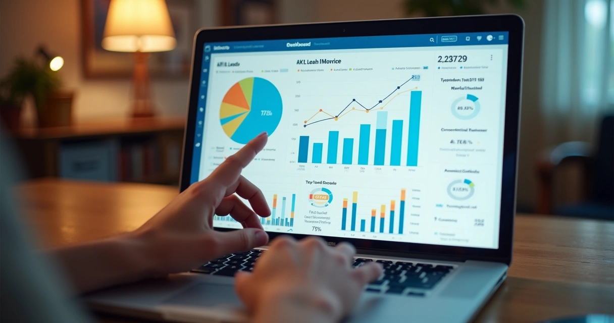 Dashboard mostrando métricas de leads e vendas em gráficos 