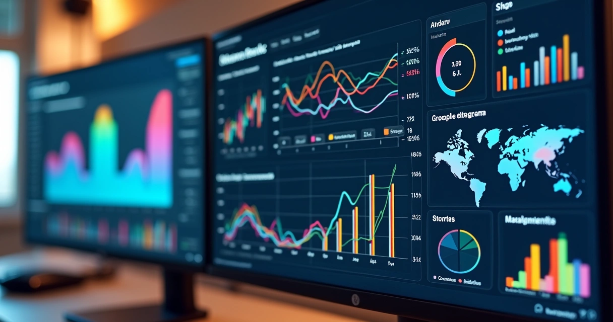 Dashboard de resultados de marketing em monitor 