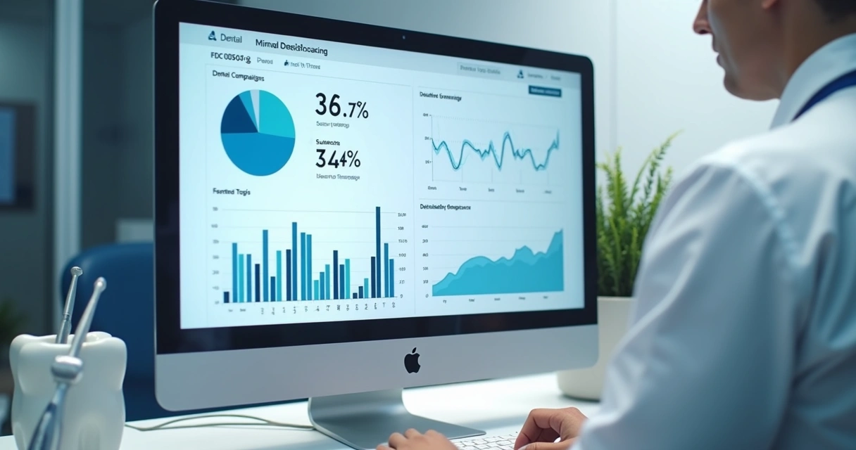 Tela de dashboard com métricas de campanhas odontológicas dinâmicas 