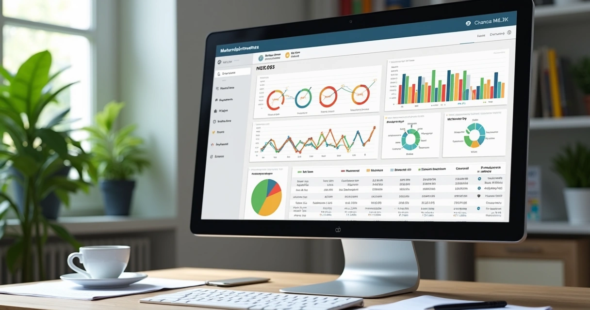 Dashboard de métricas de mentoria com gráficos coloridos em tela de computador 