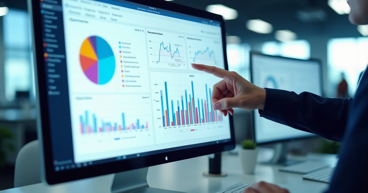 Dashboard de pesquisa de mercado com gráficos coloridos de resultados