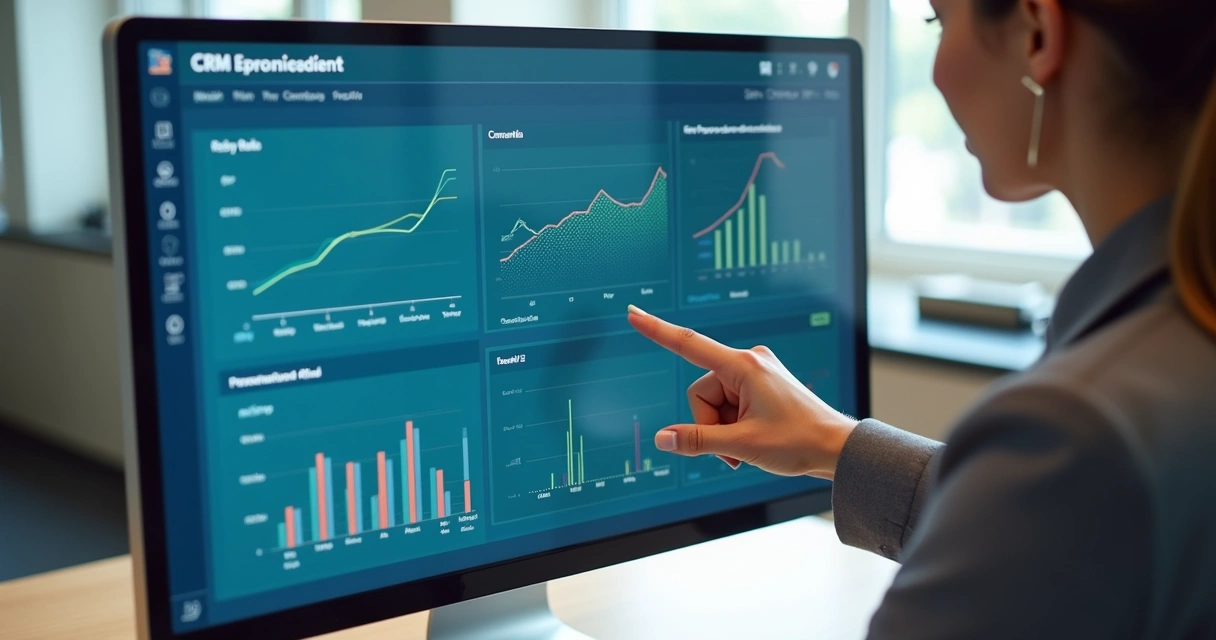 Dashboard de CRM com taxas de resposta e conversão em vendas 