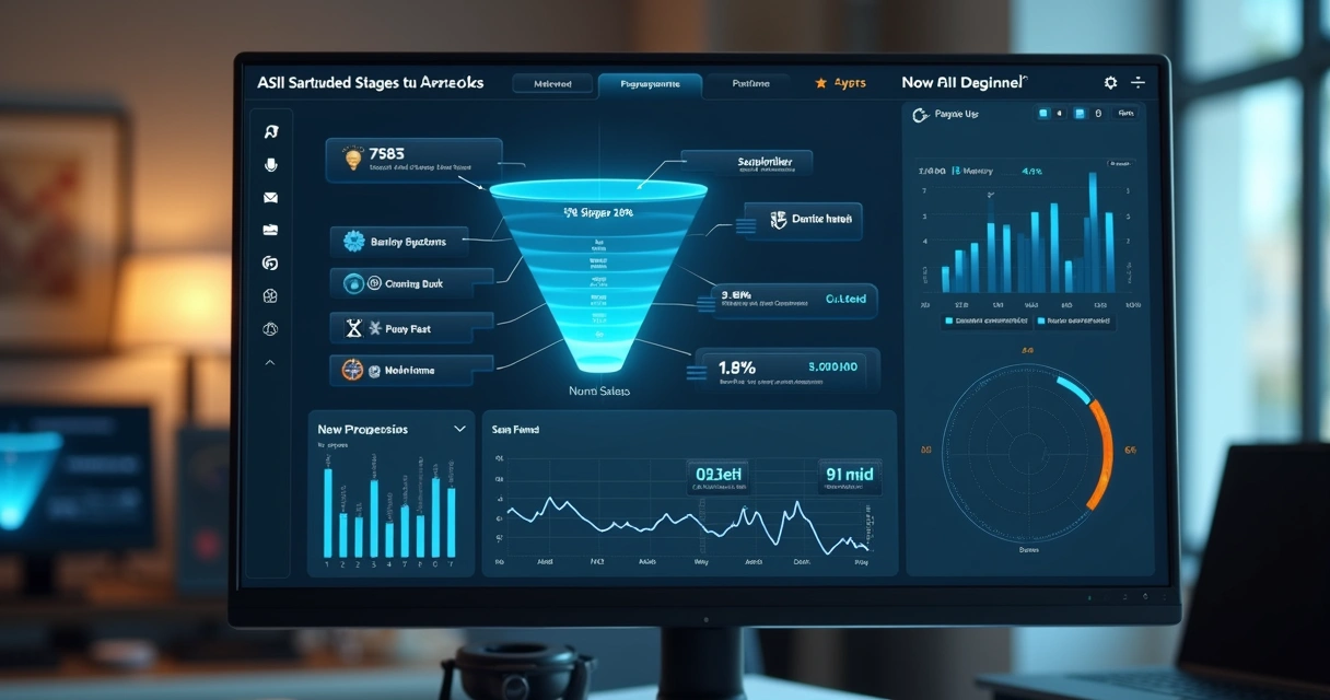 Tela de dashboard com funil de vendas destacando ROI em cada etapa da prospecção B2B 