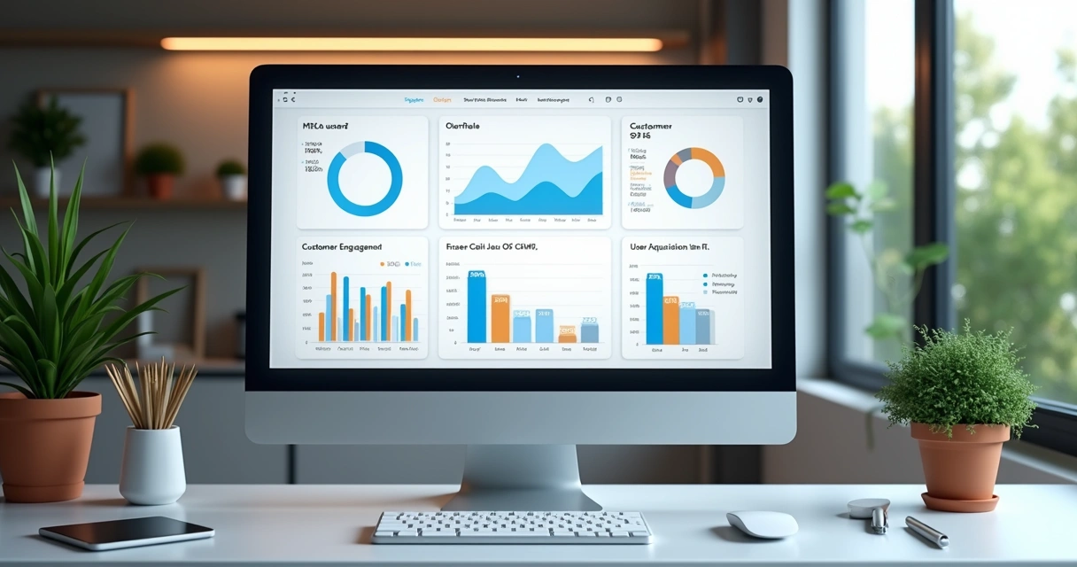 Painel de métricas SaaS com gráficos de MRR, churn e engajamento 