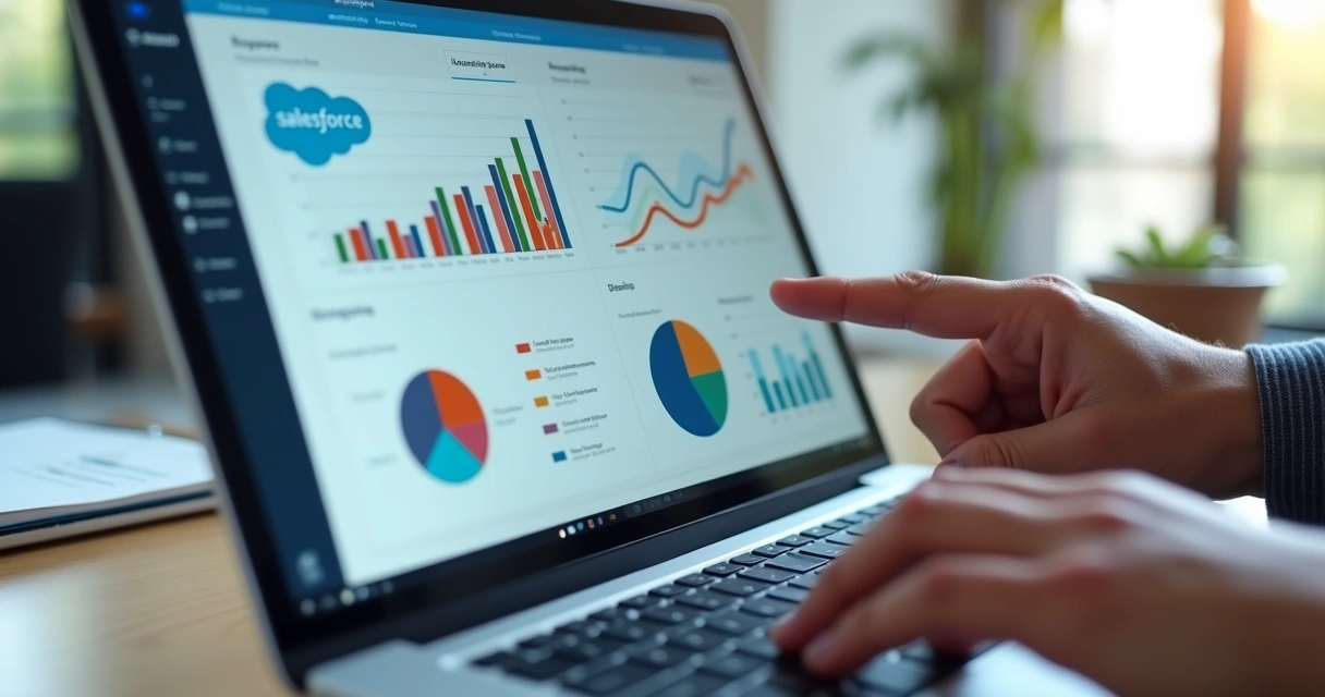 Painel de análise do Salesforce com gráficos coloridos 