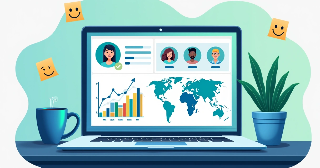 Dashboard colorido mostrando níveis de satisfação de uma equipe remota 