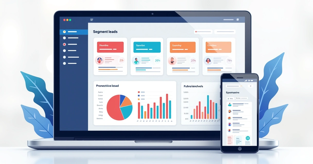 Painel de segmentação de leads com respostas e gráficos coloridos 