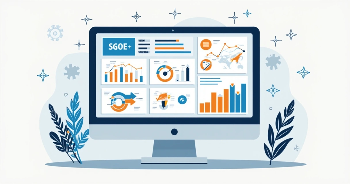 Painel de dados mostrando KPIs de SEO em ecommerce, com gráficos e mapa do site 
