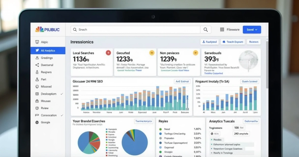 Dashboard com métricas de SEO local para IA 
