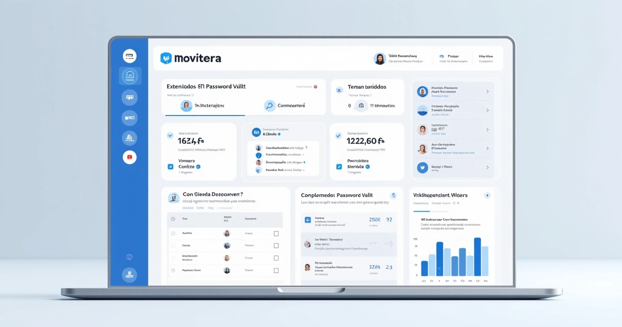 Dashboard intuitivo do Movitera com fluxos de tarefas, chamados e cofre de senhas 