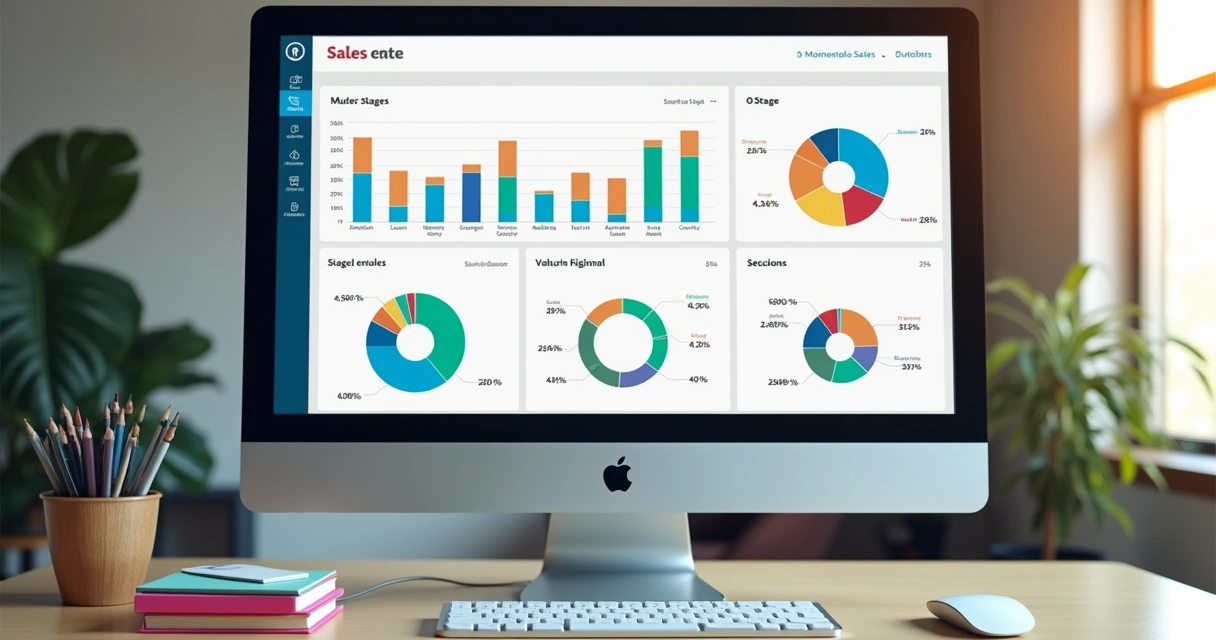 Dashboard simples com gráficos mostrando etapas das vendas e valores previstos 