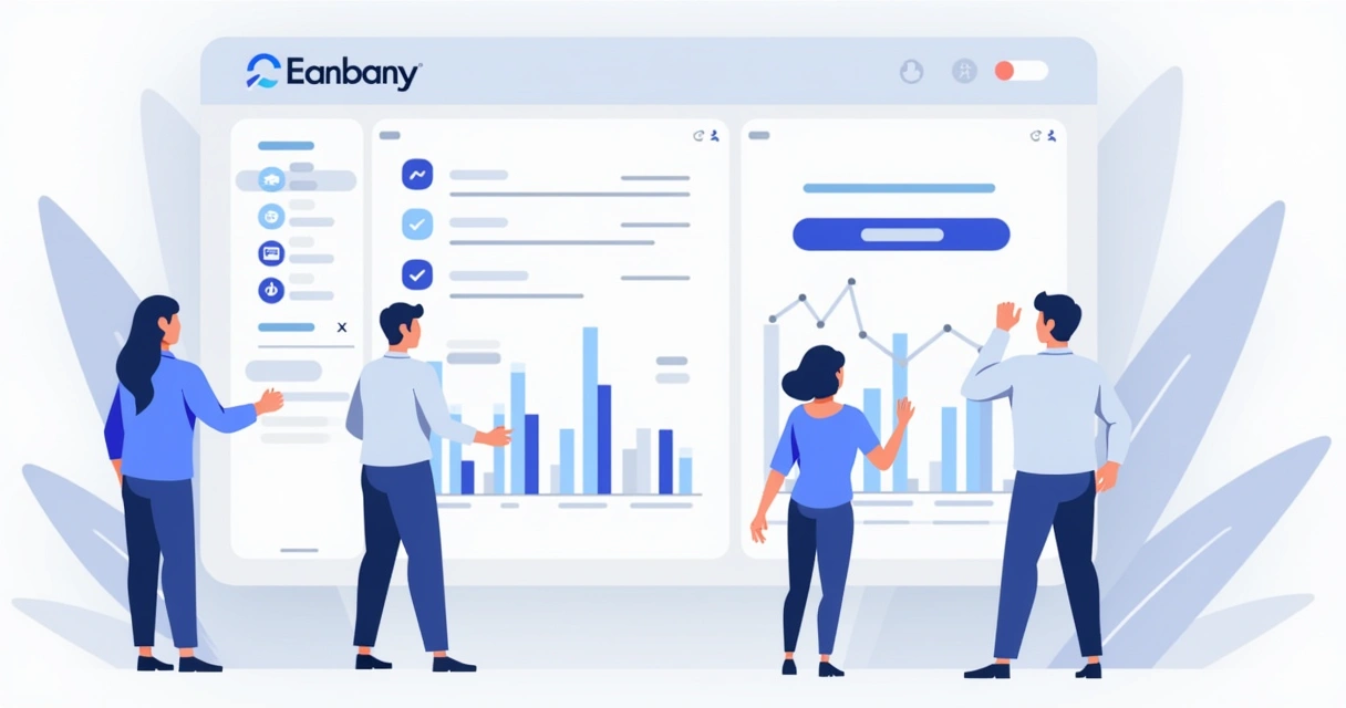 Dashboard BI customizado com logotipo da empresa, botões simples e interface clara 