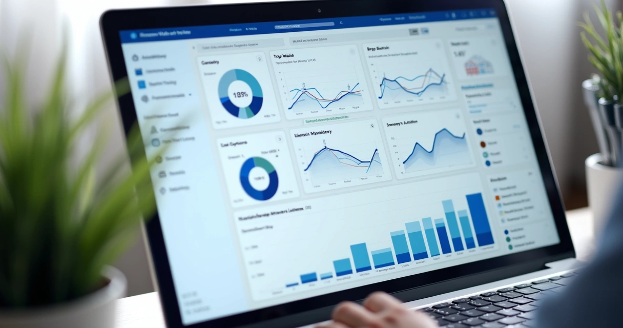 Painel digital com gráficos de visitas, leads e imóveis do site de corretor 