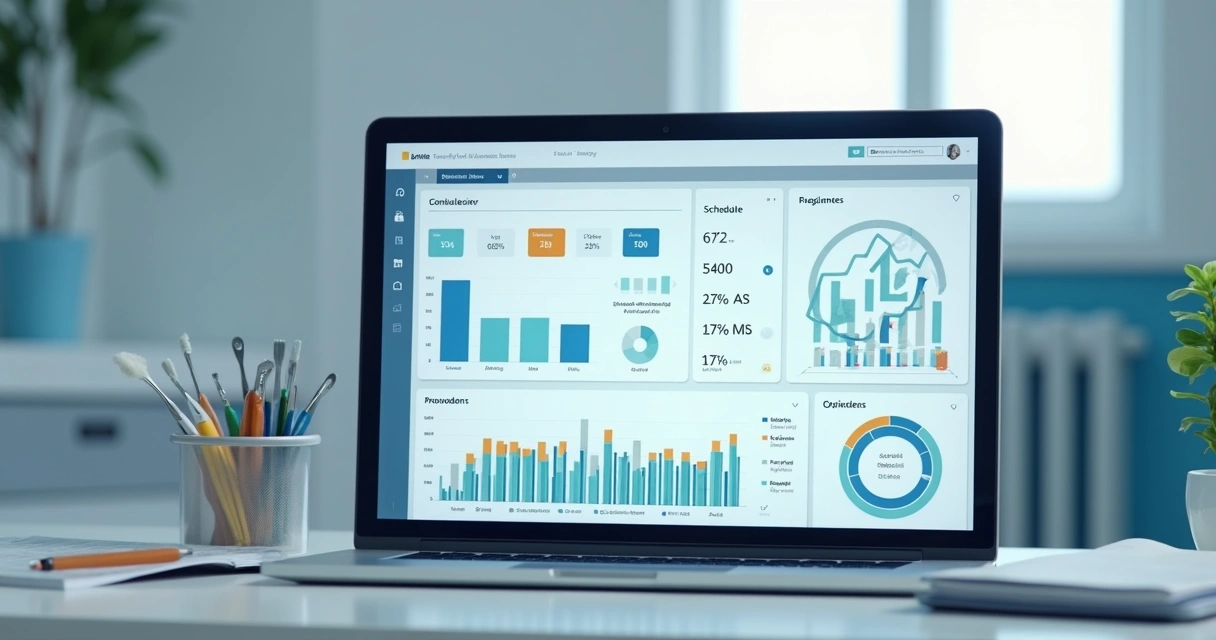 Tela de dashboard de software de gestão odontológica, exibe agenda e indicadores 