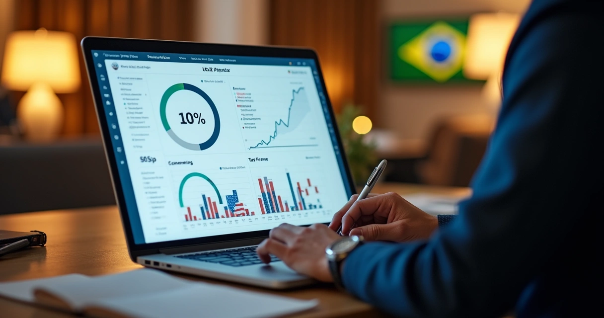 7 dicas para escolher softwares contábeis dos EUA eficientes 1 Tela de dashboard de software contábil americano com gráficos e relatórios visualizados por um empreendedor