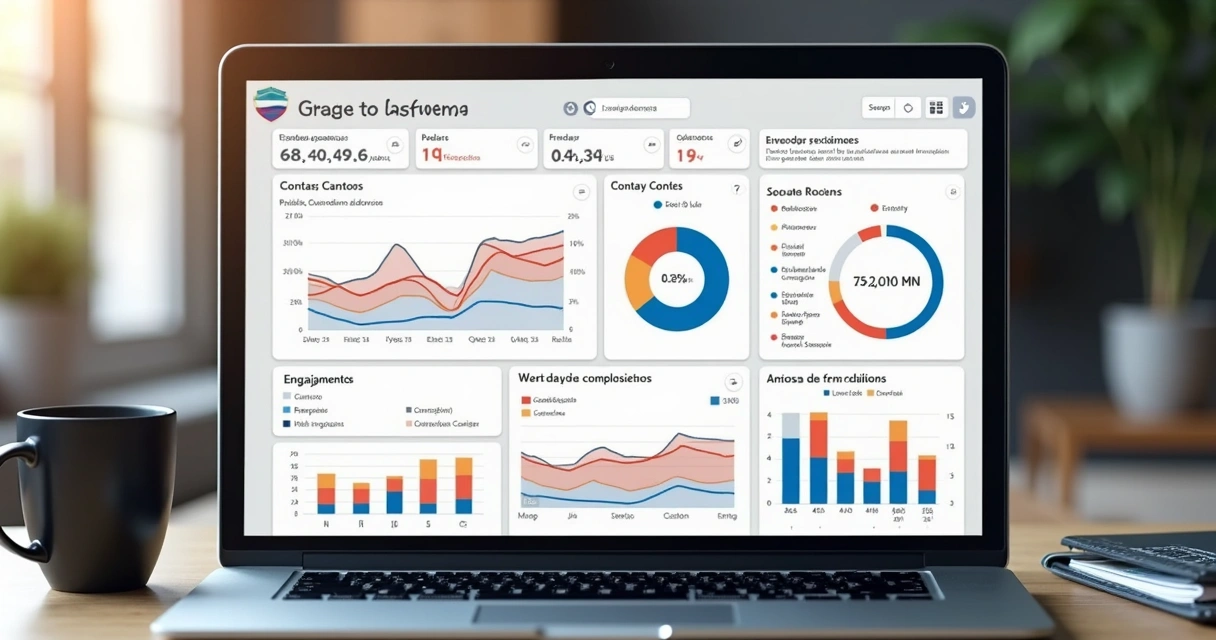 Painel digital de software de gestão política com gráficos e contatos 