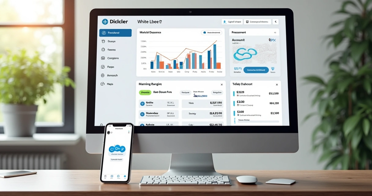 Dashboard financeiro customizado em tela de computador e celular
