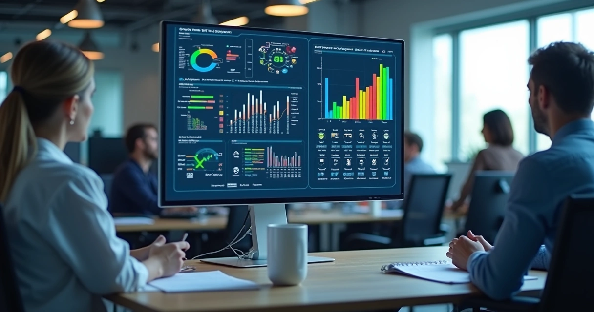 Dashboard digital com indicadores de SST em tela de computador 