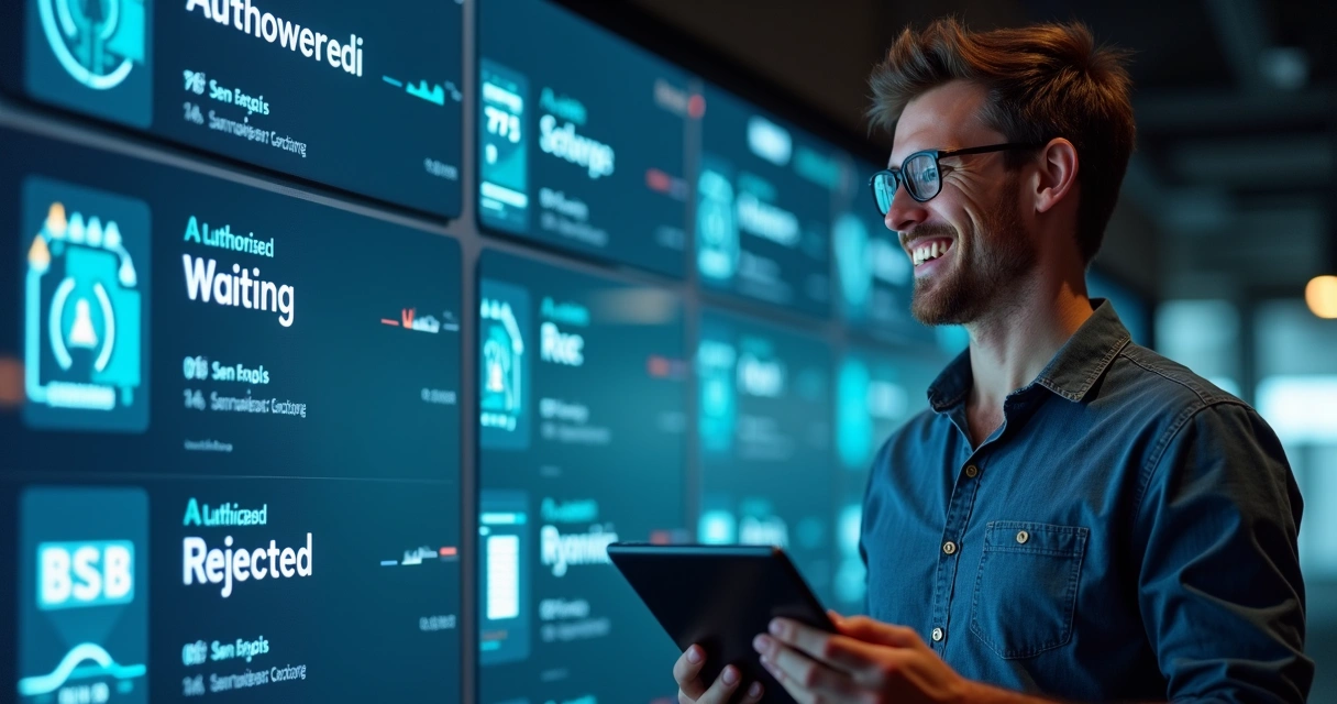 Dashboard mostrando status em tempo real de notas fiscais eletrônicas 