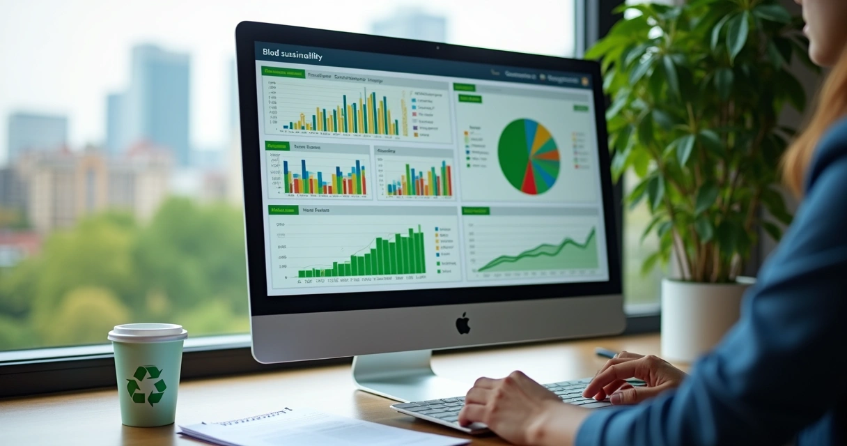 Dashboard de sustentabilidade com emissões e metas 