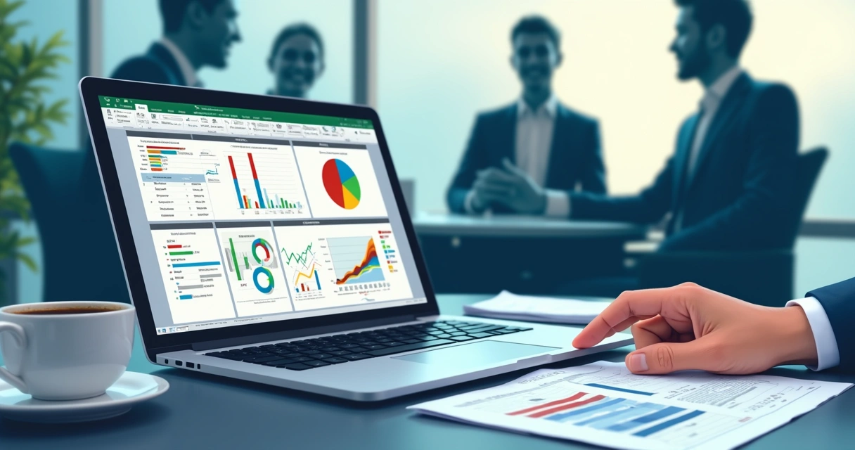 Dashboard com tabela dinâmica no Excel em tela de notebook 