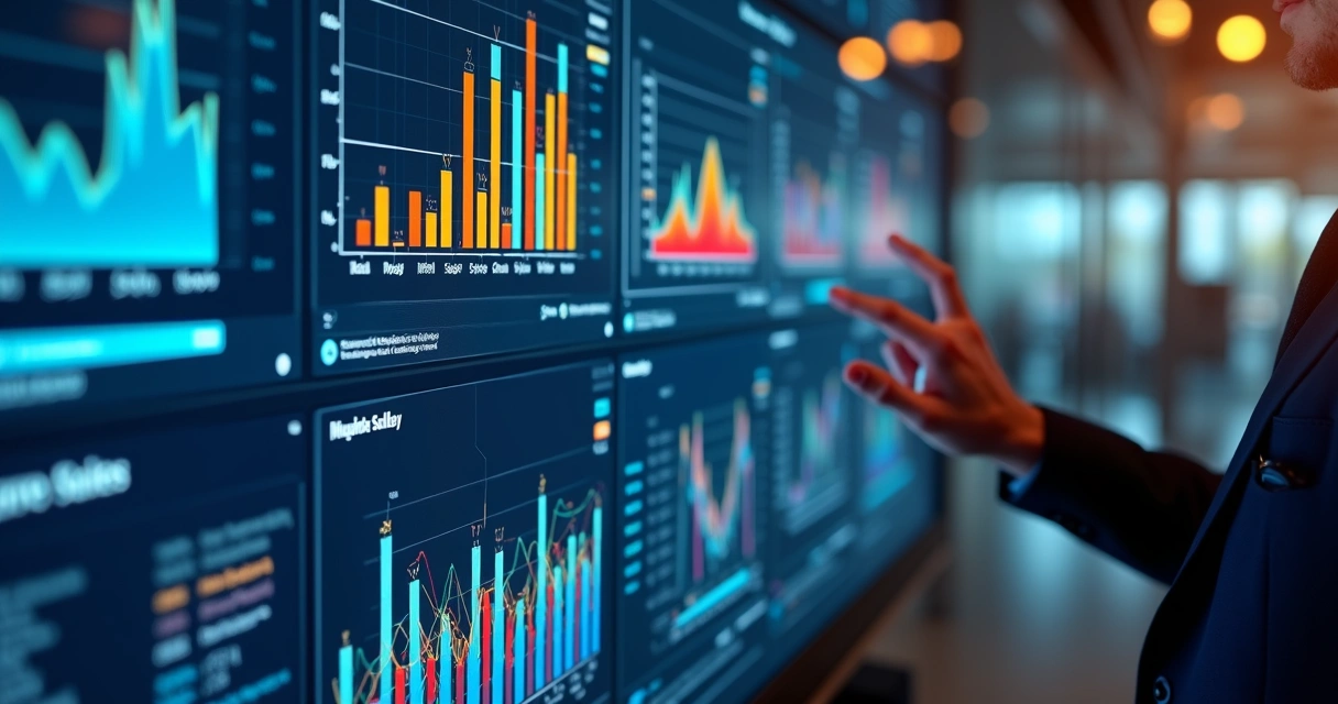 Dashboard digital mostrando dados de vendas e performance no varejo americano 