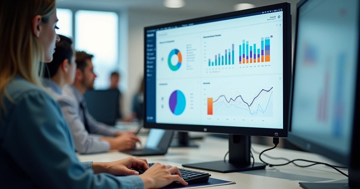 Dashboard de saúde ocupacional em tela de computador na empresa 