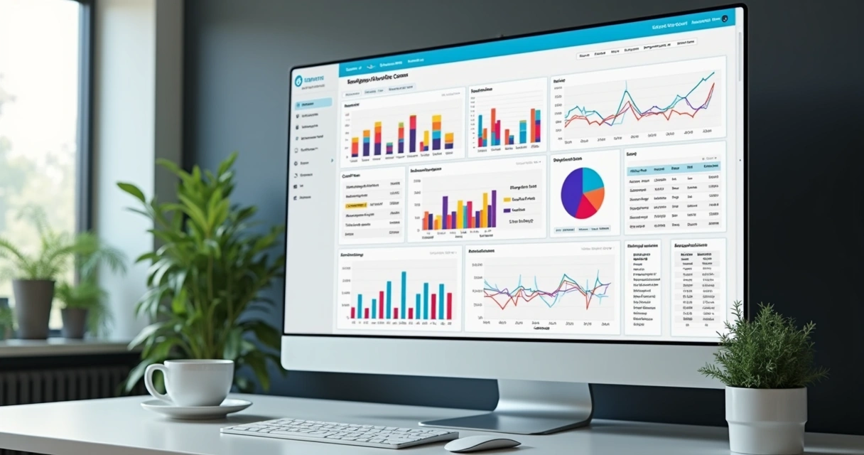 Dashboard digital com gráficos coloridos mostrando dados enriquecidos de leads 