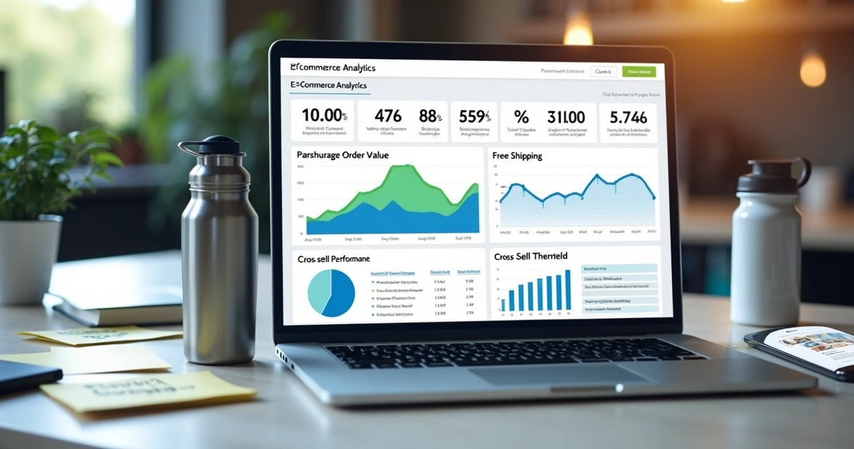 Painel com métricas de ticket médio e ofertas de upsell no e-commerce 