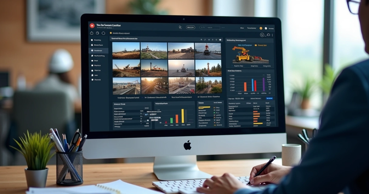 Dashboard de plataforma de time-lapse de obra com imagens 4K 
