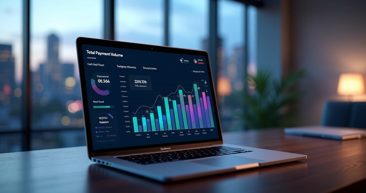 Painel com gráfico de TPV e diferentes meios de pagamento digitais 