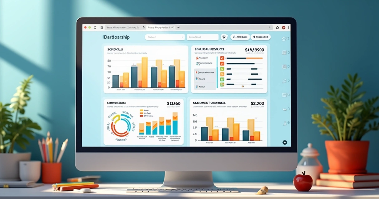 Dashboard de métricas de canais de educação com gráficos e indicadores 