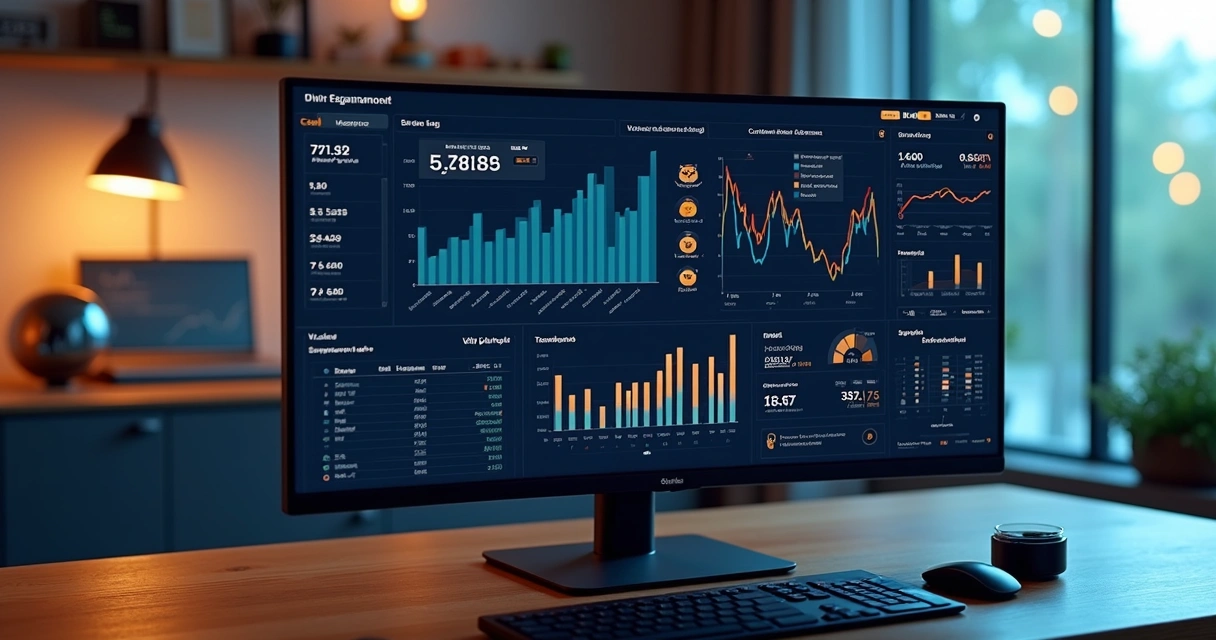 Dashboard de comissão de vendas transparente em tela de computador, mostrando indicadores e cálculos claros 