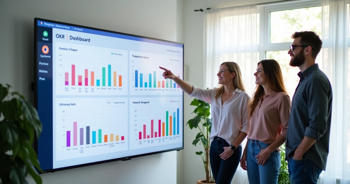 Dashboard compartilhado de progresso sendo exibido em tela para toda a equipe 